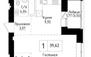 Продажа 1-комнатной квартиры, 39.62 м²