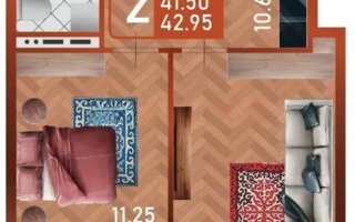 Продажа 2-комнатной квартиры, 42.95 м²