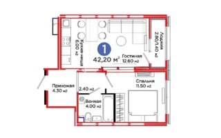 Продажа 2-комнатной квартиры, 43 м²