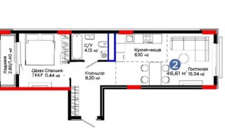Продажа 2-комнатной квартиры, 46.61 м²