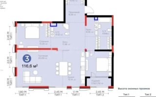 Продажа 3-комнатной квартиры, 116.8 м²