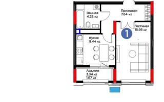 Продажа 1-комнатной квартиры, 38.98 м²
