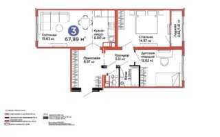 Продажа 3-комнатной квартиры, 67.89 м²