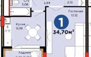 Продажа 1-комнатной квартиры, 34.7 м²