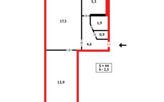 Продажа 2-комнатной квартиры, 44 м²