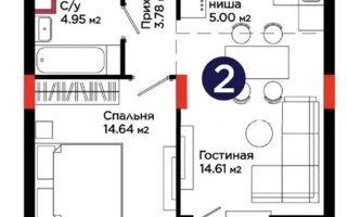 Продажа 2-комнатной квартиры, 44.28 м²