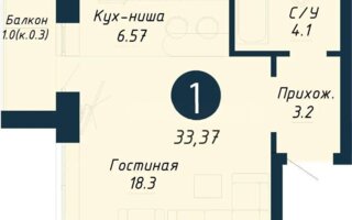 Продажа 1-комнатной квартиры, 33.37 м²
