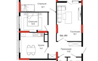 Продажа 3-комнатной квартиры, 82.9 м²