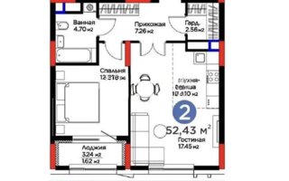Продажа 2-комнатной квартиры, 55 м²