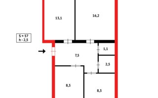 Продажа 3-комнатной квартиры, 57 м²