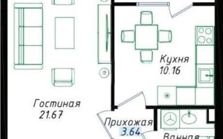 Продажа 1-комнатной квартиры, 41.39 м²