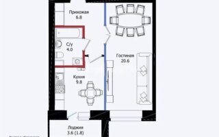 Продажа 1-комнатной квартиры, 43 м²
