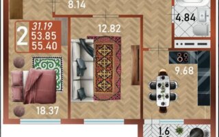 Продажа 2-комнатной квартиры, 55.4 м²
