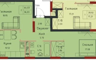 Продажа 2-комнатной квартиры, 64.3 м²