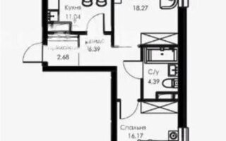 Продажа 2-комнатной квартиры, 60.57 м²