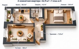 Продажа 2-комнатной квартиры, 61.7 м²