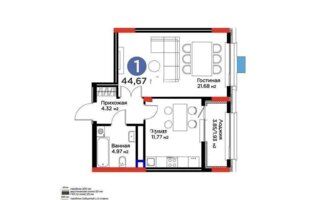 Продажа 1-комнатной квартиры, 44.67 м²