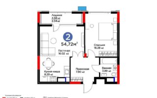 Продажа 2-комнатной квартиры, 54.72 м²