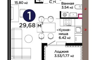 Продажа 1-комнатной квартиры, 29.68 м²