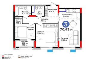 Продажа 3-комнатной квартиры, 70.43 м², ул. Е 321, дом  6 - Продажа квартир в новостройках Астаны