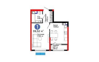 Продажа 1-комнатной квартиры, 39.52 м²