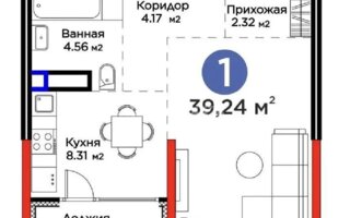 Продажа 1-комнатной квартиры, 39 м²