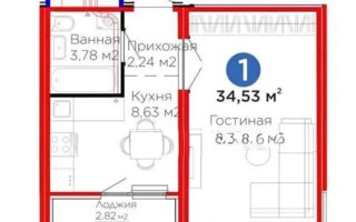 Продажа 1-комнатной квартиры, 34.5 м²