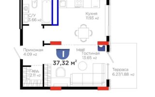 Продажа 1-комнатной квартиры, 37.32 м²