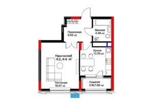 Продажа 1-комнатной квартиры, 42.5 м²