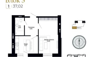 Продажа 1-комнатной квартиры, 37.02 м²