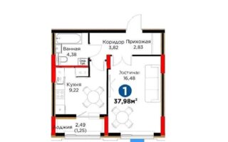 Продажа 1-комнатной квартиры, 37.98 м²