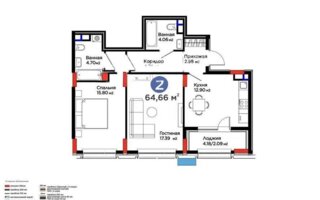 Продажа 2-комнатной квартиры, 64.66 м²