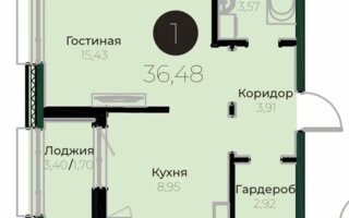 Продажа 1-комнатной квартиры, 36.48 м²
