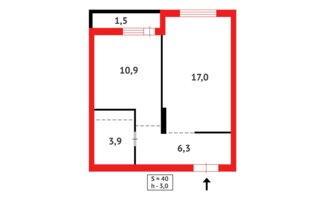 Продажа 1-комнатной квартиры, 39.8 м²