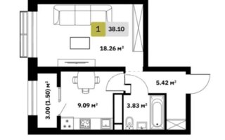 Продажа 1-комнатной квартиры, 38 м²