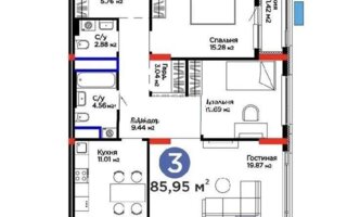 Продажа 3-комнатной квартиры, 85.95 м²