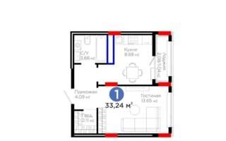 Продажа 1-комнатной квартиры, 33.24 м²