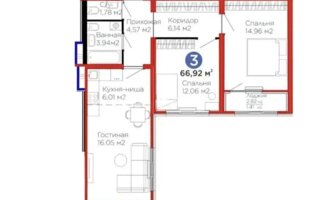Продажа 3-комнатной квартиры, 66.9 м²