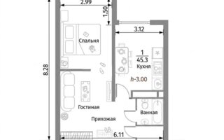 Продажа 1-комнатной квартиры, 45.5 м²