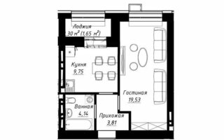 Продажа 1-комнатной квартиры, 38.88 м²