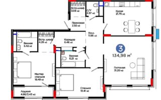 Продажа 3-комнатной квартиры, 134.98 м²