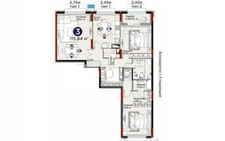 Продажа 3-комнатной квартиры, 115.5 м²