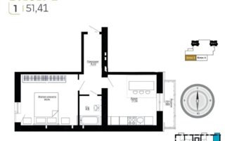 Продажа 1-комнатной квартиры, 51.41 м²