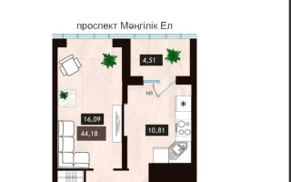 Продажа 1-комнатной квартиры, 45 м², пр. Мангилик Ел, дом  62 стр - Продажа  однокомнатных квартир в новостройках Астаны без посредников