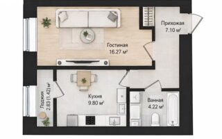 Продажа 1-комнатной квартиры, 38.81 м²