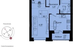 Продажа 1-комнатной квартиры, 38.7 м²