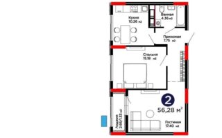 Продажа 2-комнатной квартиры, 56.28 м²