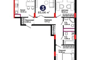 Продажа 3-комнатной квартиры, 83.06 м²