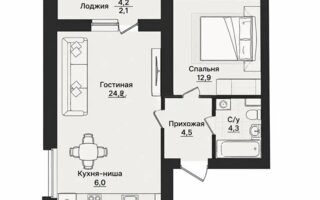 Продажа 2-комнатной квартиры, 53.8 м²