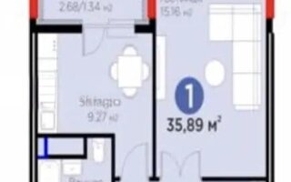 Продажа 1-комнатной квартиры, 35.89 м²